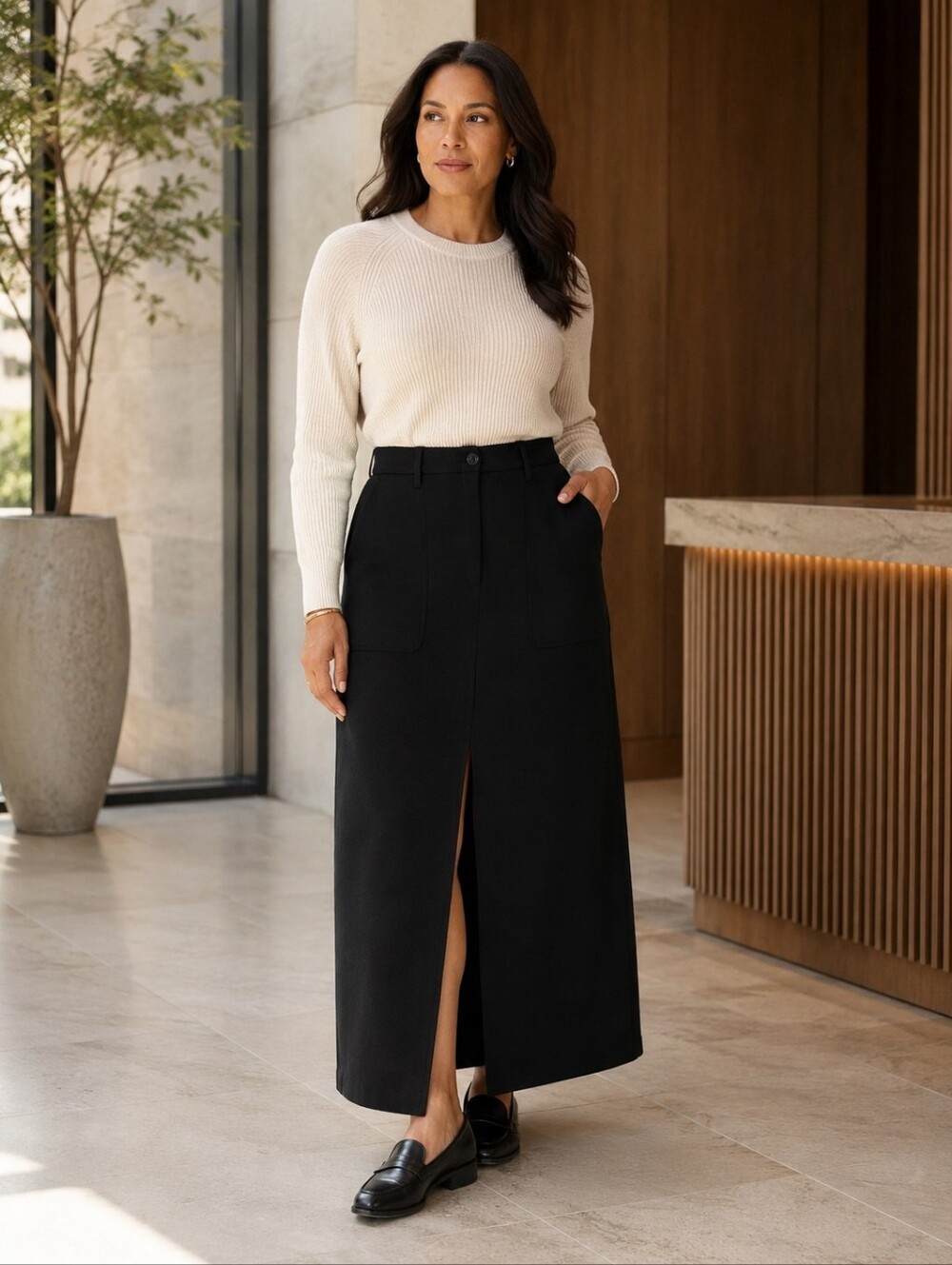 Max Studio London Black Maxi Skirt NWT Front Slit Elastic Waist XL